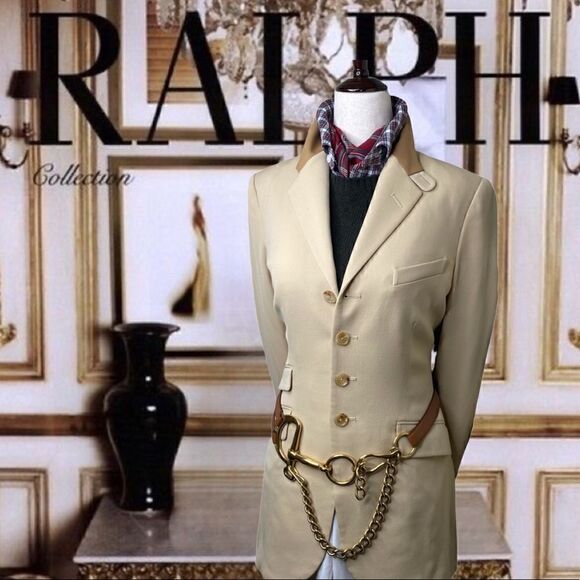Ralph Lauren Collection ~ Beige Stretch Wool Lamb Leather Trim Equestrian Jacket - Picture 5 of 16